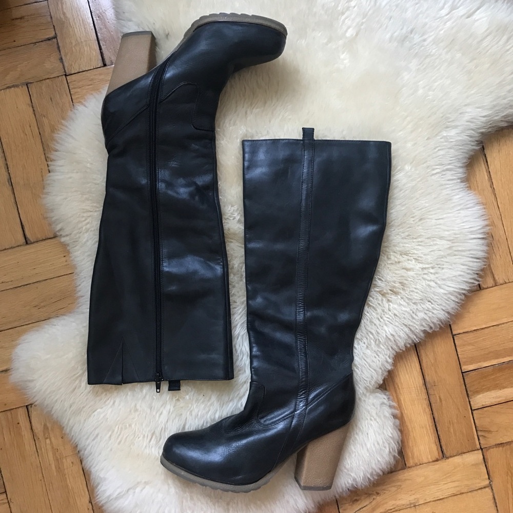 Leather knee high boots
